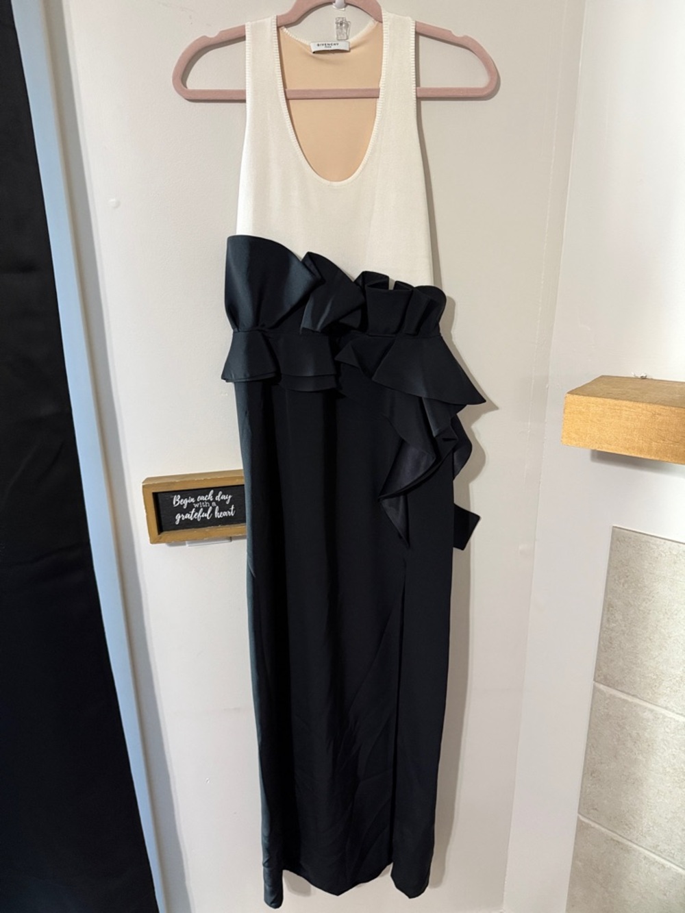 Givenchy Two-Tone Ruffle-Detail Maxi Dress in White & Black